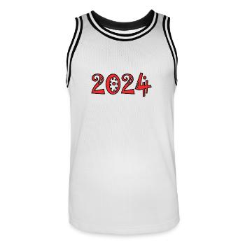 2024. NOËL. ANNEE. ANNIVERSAIRE. RETRAITE. FÊTE - Maillot de basket Homme - blanc/noir - Devant - AI Model Male 185 dark (185cm)
