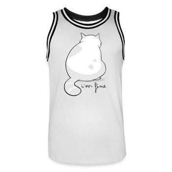 Rückansicht Flauschige Katzensilhouette - Männer Basketball-Trikot - Weiß/Schwarz - Vorne - AI Model Male 185 dark (185cm)