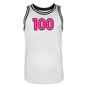 100. 100 YEARS. 100th ANNIVERSARY. BIRTHDAY 100 - Men's Basketball Jersey - white/black - Front - AI Model Male 185 dark (185cm)