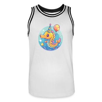 Bande dessinée d’anniversaire hippocampe - Maillot de basket Homme - blanc/noir - Devant - AI Model Male 185 dark (185cm)
