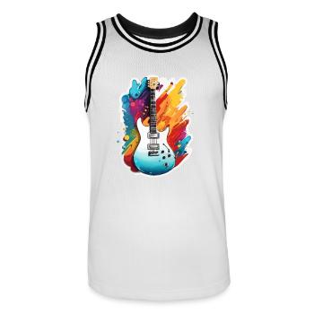 Rock n roll / Guitare / Musique / Instrument - Maillot de basket Homme - blanc/noir - Devant - AI Model Male 185 dark (185cm)
