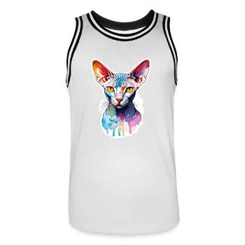 Sphynx Katze Wasserfarben - Männer Basketball-Trikot - Weiß/Schwarz - Vorne - AI Model Male 185 dark (185cm)