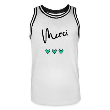 MERCI. THANKS. THANK YOU. ANNIVERSAIRE. NAISSANCE. - Maillot de basket Homme - blanc/noir - Devant - AI Model Male 185 dark (185cm)