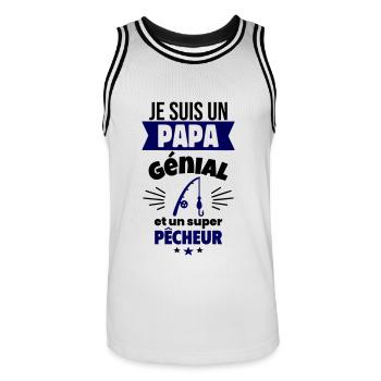 Papa génial super pêcheur,fête des pères,pêche - Maillot de basket Homme - blanc/noir - Devant - AI Model Male 185 dark (185cm)