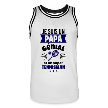 Papa génial & tennisman – idée fête des pères - Maillot de basket Homme - blanc/noir - Devant - AI Model Male 185 dark (185cm)