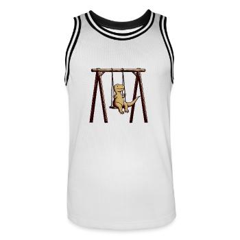 Dino Trex Schaukel Nachdenklich Einsam Spielplatz - Männer Basketball-Trikot - Weiß/Schwarz - Vorne - AI Model Male 185 dark (185cm)