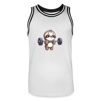 Entraînement de puissance paresseux avec des haltères - Maillot de basket Homme - blanc/noir - Devant - AI Model Male 185 dark (185cm)