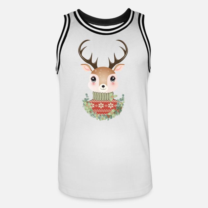 niedlicher Hirsch mit Pullover und Weihnachtskranz - Männer Basketball-Trikot - Weiß/Schwarz