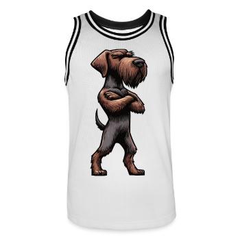 Allemand à poil dur Propriétaire allemand à poil dur - Maillot de basket Homme - blanc/noir - Devant - AI Model Male 185 dark (185cm)