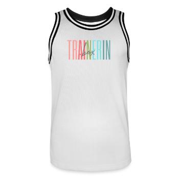 Trainerin Box Boxtrainerin Kampfsport Geschenk - Männer Basketball-Trikot - Weiß/Schwarz - Vorne - AI Model Male 185 dark (185cm)