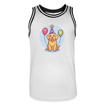 Golden Retriever Chiens Anniversaire Bande Dessinée Drôle - Maillot de basket Homme - blanc/noir - Devant - AI Model Male 185 dark (185cm)