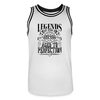 Vintage Né(e) un mois de 1939 anniversaire - Maillot de basket Homme - blanc/noir - Devant - AI Model Male 185 dark (185cm)