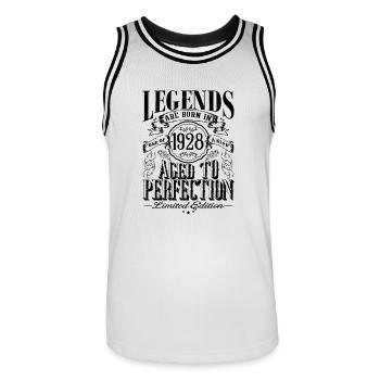 Vintage Né(e) un mois de 1928 anniversaire - Maillot de basket Homme - blanc/noir - Devant - AI Model Male 185 dark (185cm)