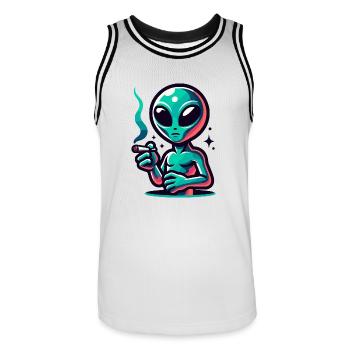 Alien mit Joint Zigarette rauchen - Männer Basketball-Trikot - Weiß/Schwarz - Vorne - AI Model Male 185 dark (185cm)