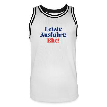 Letzte Ausfahrt: Ehe / Poltern - Männer Basketball-Trikot - Weiß/Schwarz - Vorne - AI Model Male 185 dark (185cm)