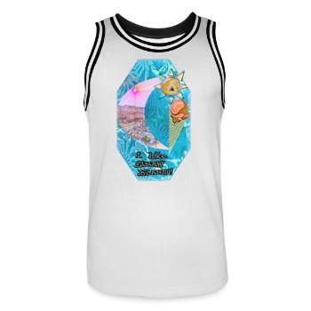 Les îles Canaries avec leur propre touche - Détendez-vous + profitez du soleil - Maillot de basket Homme - blanc/noir - Devant - AI Model Male 185 dark (185cm)