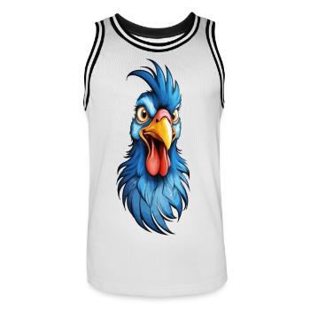 Un coq à plumes bleues - Maillot de basket Homme - blanc/noir - Devant - AI Model Male 185 dark (185cm)