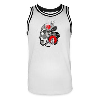 Monochrome flower circles with red - Men's Basketball Jersey - white/black - Front - AI Model Male 185 dark (185cm)