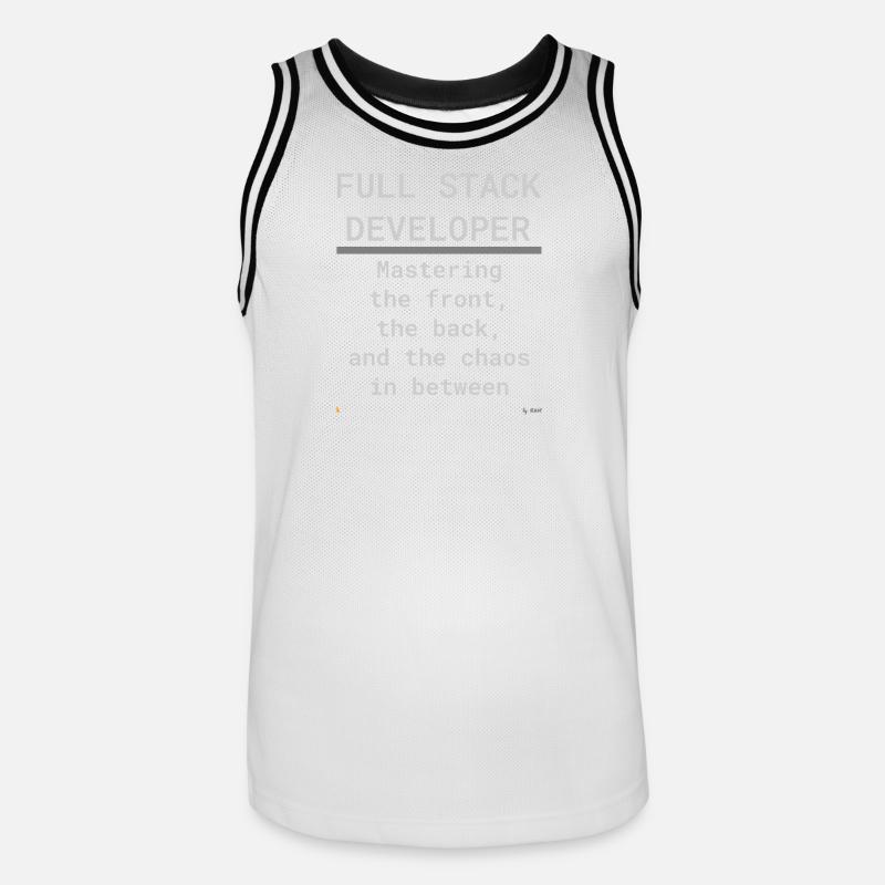 Full Stack Develo: Front, Back und Chaos - Männer Basketball-Trikot - Weiß/Schwarz