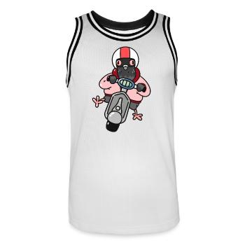 Carla Columba - Pigeon sur trottinette - Maillot de basket Homme - blanc/noir - Devant - AI Model Male 185 dark (185cm)