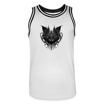 Tatouage chat dans le style des lignes géométriques - Maillot de basket Homme - blanc/noir - Devant - AI Model Male 185 dark (185cm)