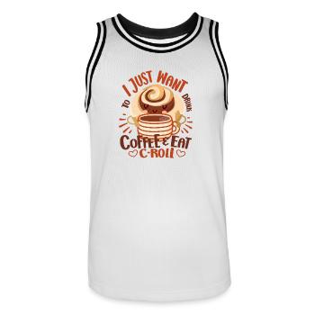 Pastry Lover I Just Want Drink Coffee & Eat C-Roll - Männer Basketball-Trikot - Weiß/Schwarz - Vorne - AI Model Male 185 dark (185cm)