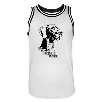 Loved by a German Shorthaired Pointer Hundespruch - Männer Basketball-Trikot - Weiß/Schwarz - Vorne - AI Model Male 185 dark (185cm)