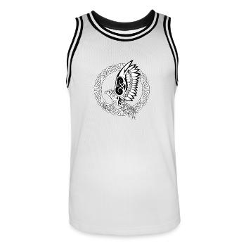 Celtic Harpy / Celtic Harpy Bird (White / Circle) - Men's Basketball Jersey - white/black - Front - AI Model Male 185 dark (185cm)