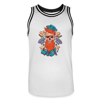 stay wild - Skull with eye patch and beard - Men's Basketball Jersey - white/black - Front - AI Model Male 185 dark (185cm)