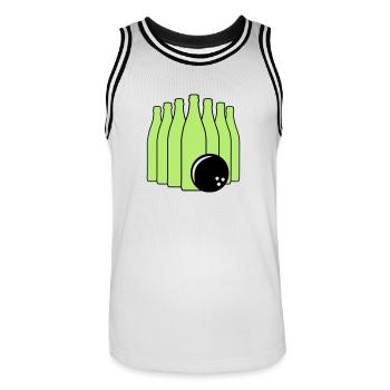Bier Bowling mit Bowlingkugel. Zweifarbig. - Männer Basketball-Trikot - Weiß/Schwarz - Vorne - AI Model Male 185 dark (185cm)