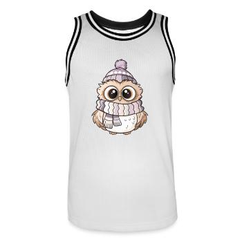 Chouette mignonne avec écharpe et chapeau à pompon. - Maillot de basket Homme - blanc/noir - Devant - AI Model Male 185 dark (185cm)