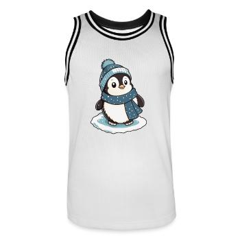 Pingouin mignon avec écharpe et chapeau à pompon. - Maillot de basket Homme - blanc/noir - Devant - AI Model Male 185 dark (185cm)
