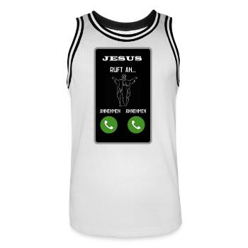 Jesus ruft an - Männer Basketball-Trikot - Weiß/Schwarz - Vorne - AI Model Male 185 dark (185cm)