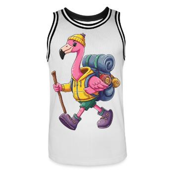 Süßer Flamingo, Wandern, Camping, Abenteuer-Rucksacktourist. - Männer Basketball-Trikot - Weiß/Schwarz - Vorne - AI Model Male 185 dark (185cm)