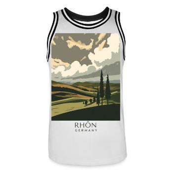 Rhön Vintage Landscape | National Park Style - Männer Basketball-Trikot - Weiß/Schwarz - Vorne - AI Model Male 185 dark (185cm)