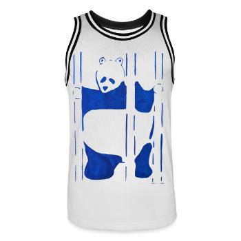 Panda in Wasserfarbe, handgezeichnet, No AI - Männer Basketball-Trikot - Weiß/Schwarz - Vorne - AI Model Male 185 dark (185cm)