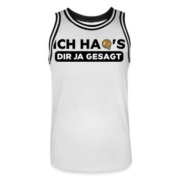 Ich habs dir ja gesagt Bitcoin Crypto Kryptowährun - Männer Basketball-Trikot - Weiß/Schwarz - Vorne - AI Model Male 185 dark (185cm)