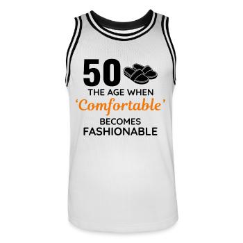 50e anniversaire pantoufles confortables à la mode - Maillot de basket Homme - blanc/noir - Devant - AI Model Male 185 dark (185cm)
