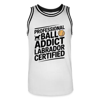 Ball Addict Labrador Certified Funny Dog - Men's Basketball Jersey - white/black - Front - AI Model Male 185 dark (185cm)