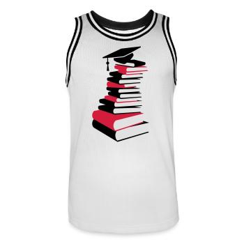Bücherstapel mit Doktorhut - Männer Basketball-Trikot - Weiß/Schwarz - Vorne - AI Model Male 185 dark (185cm)