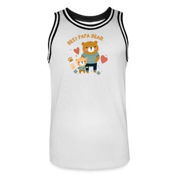 Father's Day. Best Papa Bear - Men's Basketball Jersey - white/black - Front - AI Model Male 185 dark (185cm)
