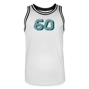 60. 60 JAHRE. 60. JAHRESTAG. 60. GEBURTSTAG. - Männer Basketball-Trikot - Weiß/Schwarz - Vorne - AI Model Male 185 dark (185cm)