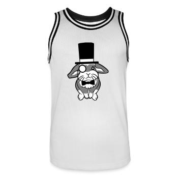 Herr Hase Gentleman Zylinder Hut Monokel Brille - Männer Basketball-Trikot - Weiß/Schwarz - Vorne - AI Model Male 185 dark (185cm)