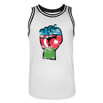Aserbaidschan Flagge Faust Hand Symbol used - Männer Basketball-Trikot - Weiß/Schwarz - Vorne - AI Model Male 185 dark (185cm)