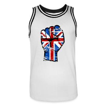 Britische Flagge Faust Hand Symbol used - Männer Basketball-Trikot - Weiß/Schwarz - Vorne - AI Model Male 185 dark (185cm)