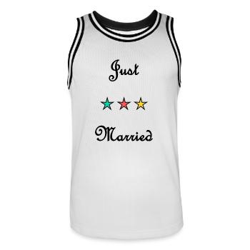 GERADE VERHEIRATET. ES LEBE DIE MARYS. JUNGGESELLINNENABSCHIED - Männer Basketball-Trikot - Weiß/Schwarz - Vorne - AI Model Male 185 dark (185cm)