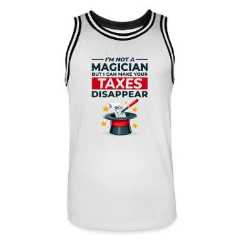 Comptable Magicien Faire disparaître les impôts Drôle - Maillot de basket Homme - blanc/noir - Devant - AI Model Male 185 dark (185cm)