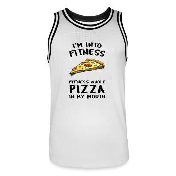 J’aime la pizza entière Fitness - Maillot de basket Homme - blanc/noir - Devant - AI Model Male 185 dark (185cm)