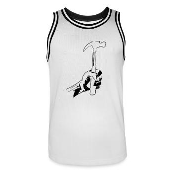 Marteau de charpentier Silhouette Minimaliste Zimmerma - Maillot de basket Homme - blanc/noir - Devant - AI Model Male 185 dark (185cm)