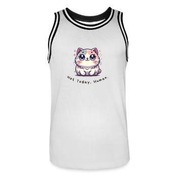 Pas aujourd’hui, humain - Chemise de chat drôle - Maillot de basket Homme - blanc/noir - Devant - AI Model Male 185 dark (185cm)